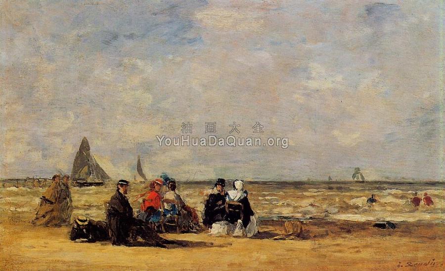 The Beach at Trouville - 尤金·布丹